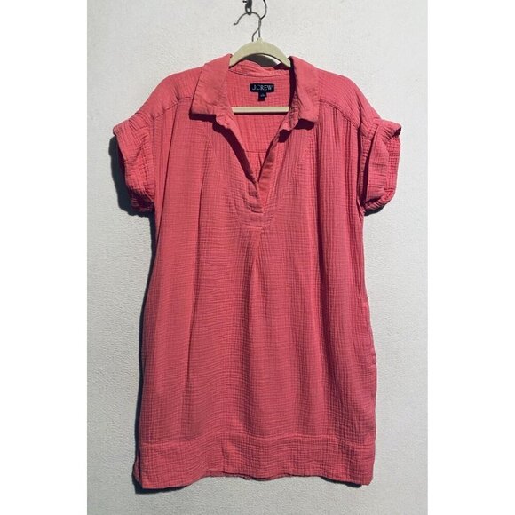 J Crew Shirt Dress Womens Large Tea Rose Pink Mini Gauzy Popover Beachy Boho - Picture 2 of 8